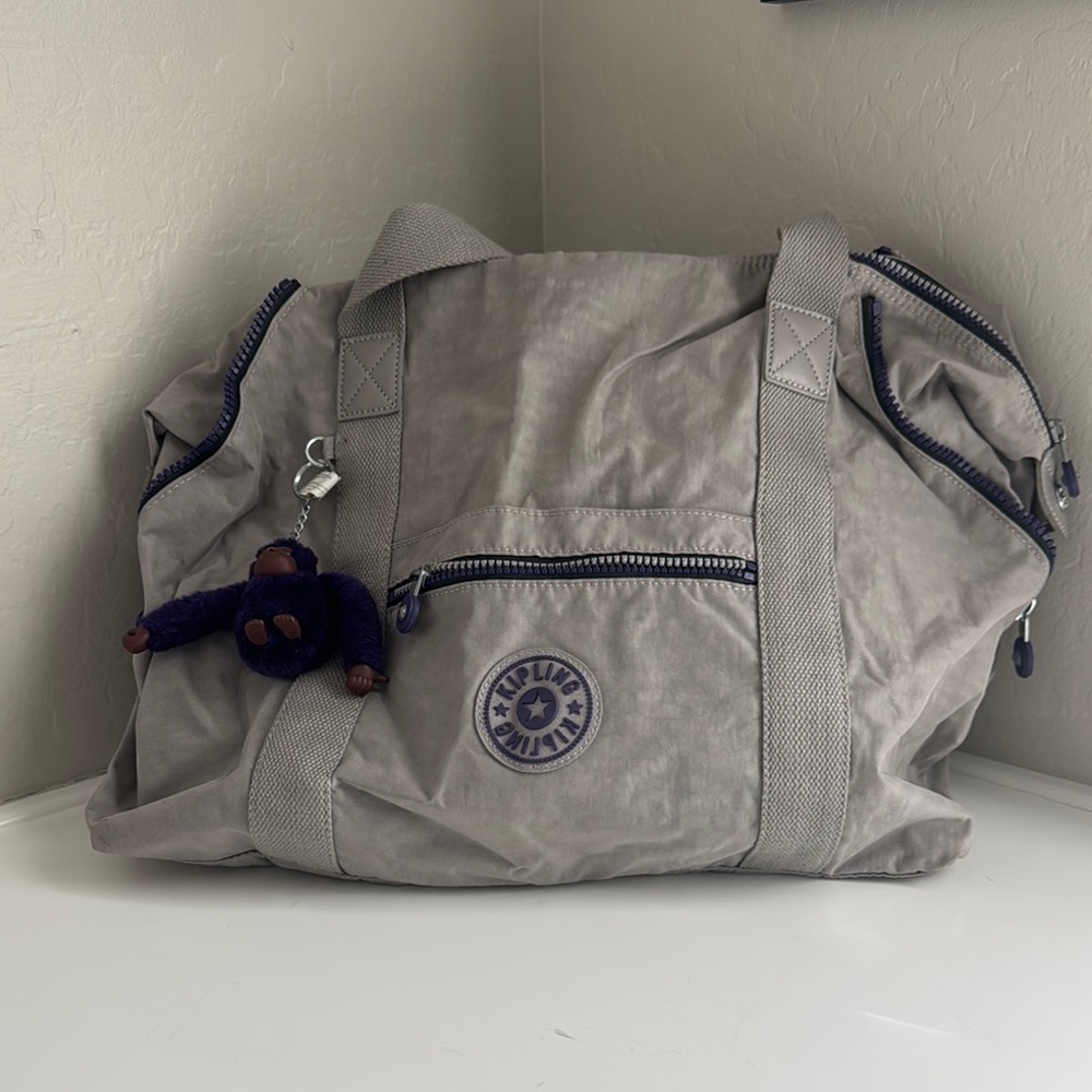 Kipling Gray Duffel Bag with Keychain